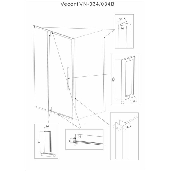 Душевое ограждение Veconi Rovigo 110x100 см RV034B-110100-01-C7, чёрный/прозрачное - фото 6