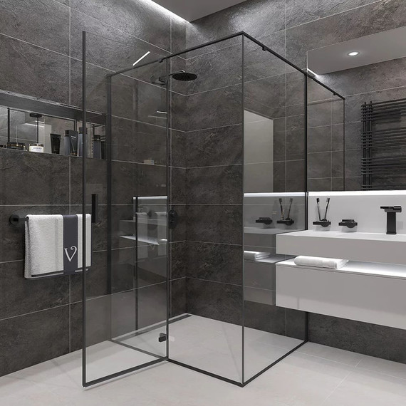 Душевое ограждение Veconi Rovigo 90x100 см RV073B-90100-01-C4, чёрный/прозрачное - фото 2