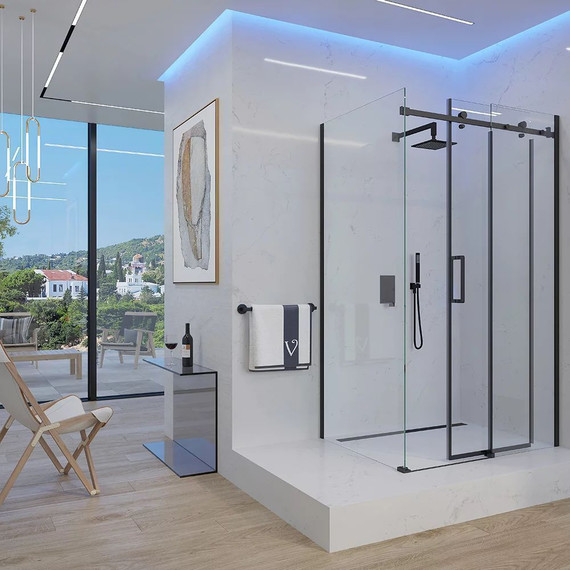 Душевое ограждение Veconi Rovigo 140x80 см RV074B-14080-01-C4 (стекло 8 мм) чёрный/прозрачное - фото 3