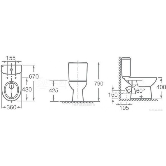 Унитаз-компакт Roca Access 34P23900Y с крышкой микролифт (косой выпуск) - фото, картинка 7 Унитаз-компакт Roca Access 34P23900Y с крышкой микролифт (косой выпуск) - фото 7