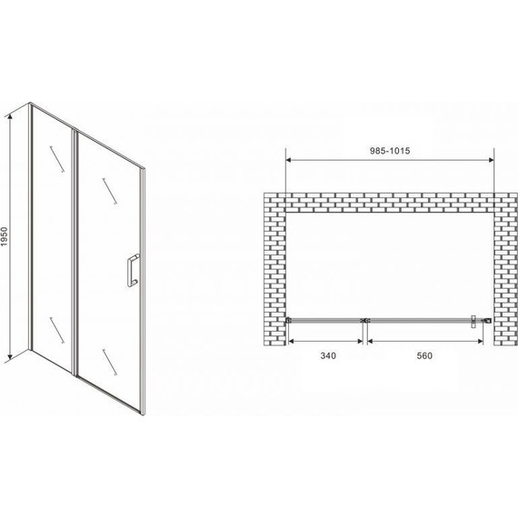 Душевая дверь Abber Sonnenstrand 100 см AG04100BS, черный/прозрачное - фото 3