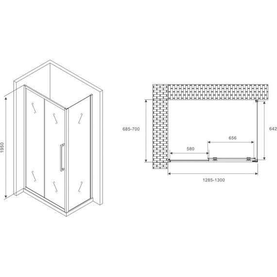 Душевое ограждение Abber Schwarzer Diamant 130х70 см AG30130H-S70, хром/прозрачное - фото 5