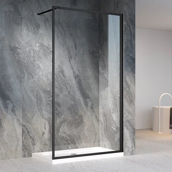 Душевая перегородка Veconi Korato 80 см KR81B-80-01-C7 (стекло 8 мм) с кронштейном в комплекте, чёрный/прозрачное - фото 