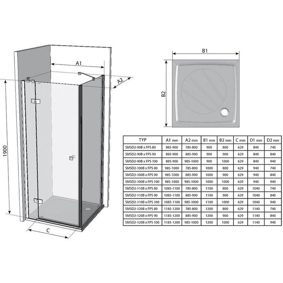 Душевое ограждение Ravak SmartLine SMSD2+SMPS 90x90 см L, хром/прозрачное - фото 5