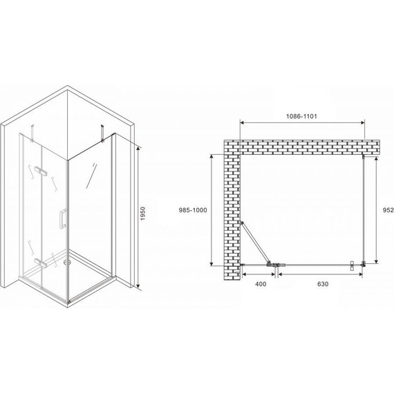 Душевое ограждение Abber Zart 110х100 см AG08110-S101, хром/прозрачное - фото 4