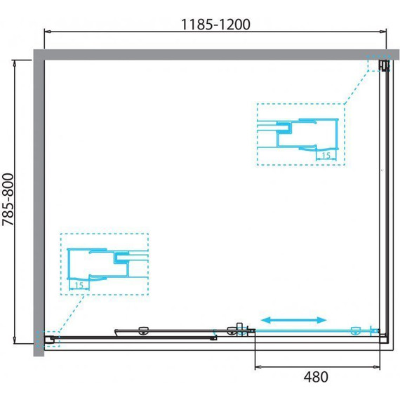 Душевое ограждение BelBagno 120x80 см DUE-AH-1-120/80-C-CR, хром/прозрачное - фото 8