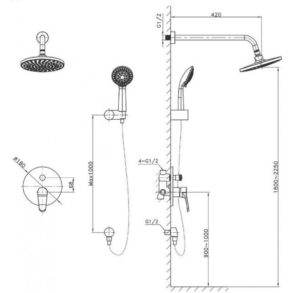 Душевая система для душа Mixxus Box SS0043, нержавеющая сталь - фото 2