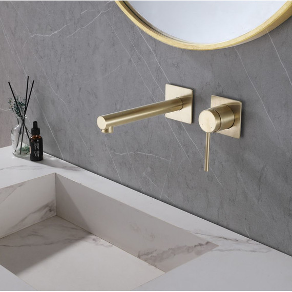 Смеситель для раковины настенный Abber Emotion AF8812G (со скрытой частью) золото матовое, Цвет производителя: золото матовое - фото, картинка 2 Смеситель для раковины настенный Abber Emotion AF8812G (со скрытой частью) золото матовое, Цвет производителя: золото матовое - фото 2