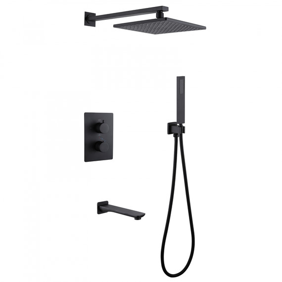 Душевая система для ванны с термостатом Abber Weiss Insel AF8050B, черный матовый - фото 
