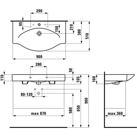 Раковина Laufen Palace 90 см 8.1170.2.000.104.1 - фото 5