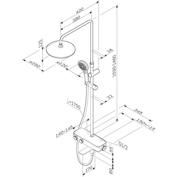 Душевая стойка с термостатом Am.Pm Inspire V2.0 F0750A500, Цвет производителя: хром - фото 18