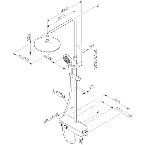 Душевая стойка с термостатом Am.Pm Inspire V2.0 F0750A400, Цвет производителя: хром - фото 17