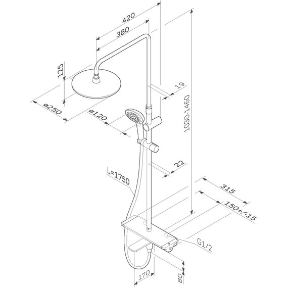 Душевая стойка с термостатом Am.Pm Spirit V2.0 F0770A500 - фото 17