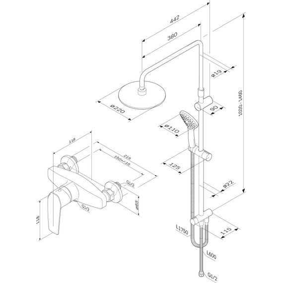 Душевая стойка Am.Pm Gem F42890A24, чёрный - фото 16