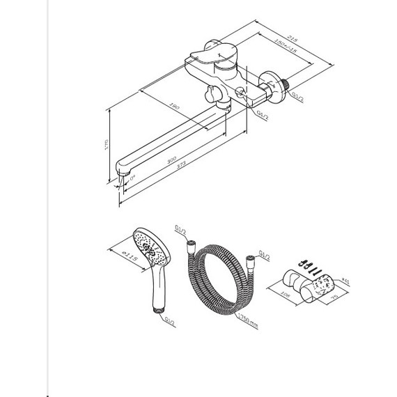 Смеситель для ванны Am.Pm X-Joy F85A95000 с душевым набором, хром, Цвет производителя: хром - фото 9