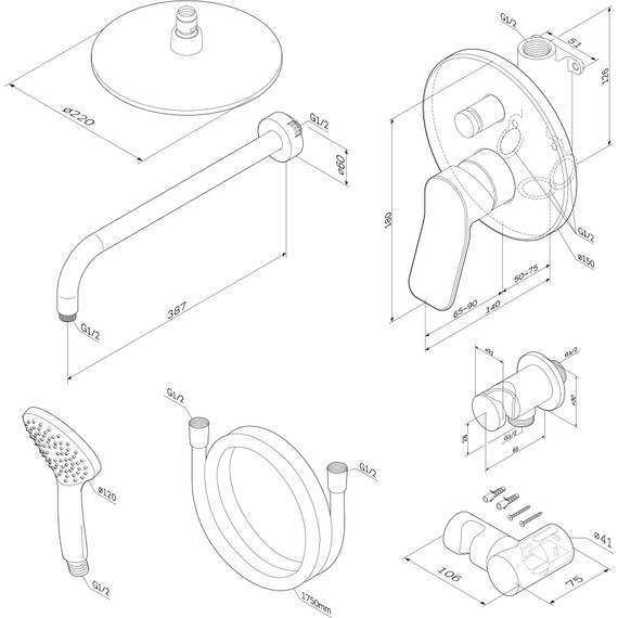 Душевая система для душа Am.Pm X-Joy FB85A1RH02, черный, Цвет производителя: чёрный - фото 10