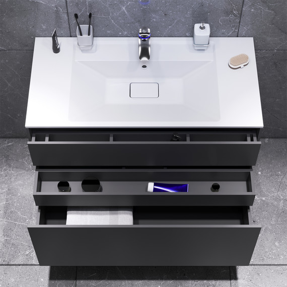 Тумба подвесная с раковиной Am.Pm Inspire 2.0 100 см M50AFHX1003GM, графит матовый - фото 3