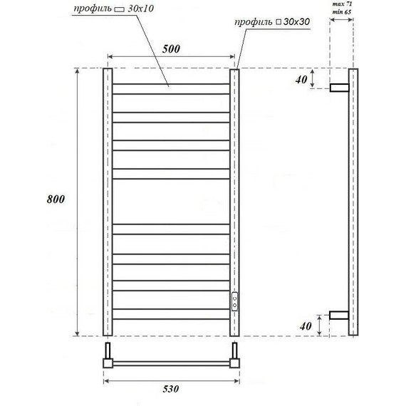 Полотенцесушитель электрический Point Меркурий П8 500x800 мм PN83858 (возможность скрытого подключения) R - фото 3