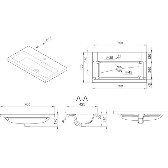 Раковина врезная на столешницу Am.Pm Gem 75 см M90WCC0752WG - фото 3