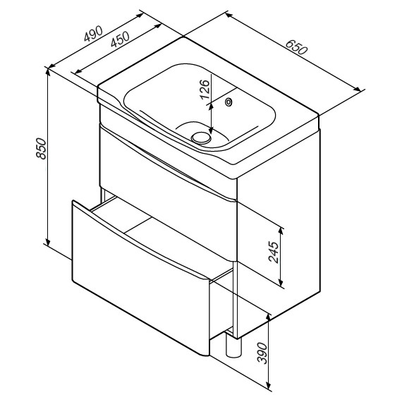 Тумба напольная с раковиной AM.PM Like 65 см M80FSX0652WG, белый глянцевый - фото 8