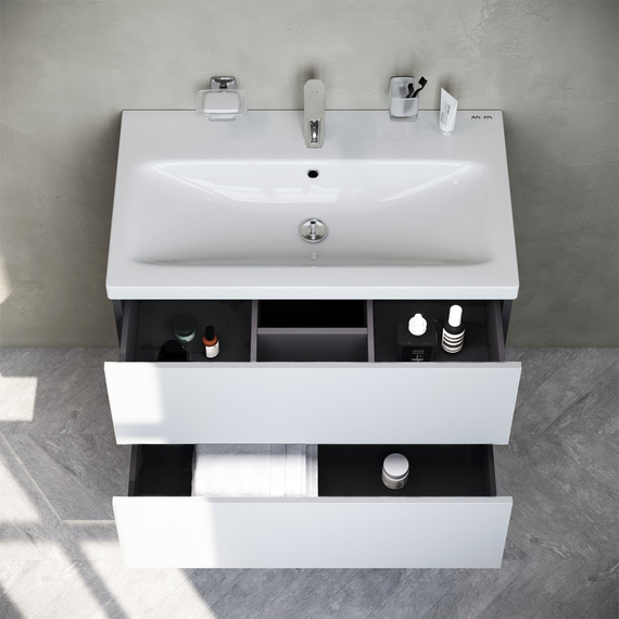 Тумба подвесная с раковиной Am.Pm Gem 75 см M90FHX07522WG, белый глянец, Цвет фасада: белый глянцевый - фото, картинка 6 Тумба подвесная с раковиной Am.Pm Gem 75 см M90FHX07522WG, белый глянец, Цвет фасада: белый глянцевый - фото 6