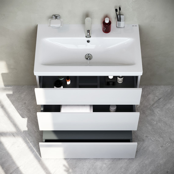 Тумба напольная с раковиной Am.Pm Gem S 75 см M91FSX0752WG, белый глянцевый, Цвет фасада: белый - фото 3