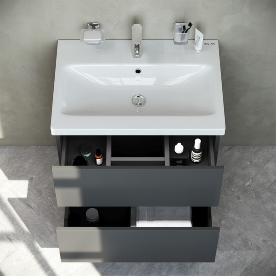 Тумба подвесная с раковиной Am.Pm Gem 60 см M90FHX06022GM, графит матовый, Цвет фасада: чёрный - фото 3