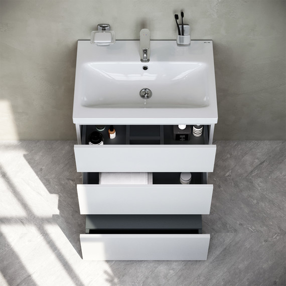 Тумба напольная с раковиной Am.Pm Gem S 60 см M91FSX0602WG, белый глянцевый, Цвет фасада: белый - фото 3