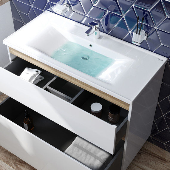 Тумба напольная с раковиной Am.Pm X-Joy 100 см M85AFSX1002WG, белый глянцевый - фото, картинка 5 Тумба напольная с раковиной Am.Pm X-Joy 100 см M85AFSX1002WG, белый глянцевый - фото 5