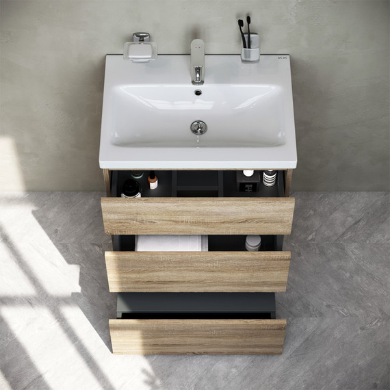 Тумба напольная с раковиной Am.Pm Gem S 60 см M91FSX0602OF, светлый дуб, Цвет фасада: светлое дерево - фото 3