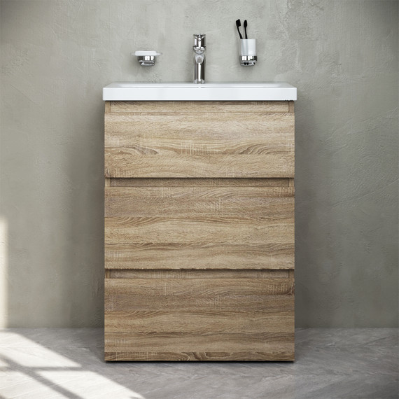 Тумба напольная с раковиной Am.Pm Gem S 60 см M91FSX0602OF, светлый дуб, Цвет фасада: светлое дерево - фото 2