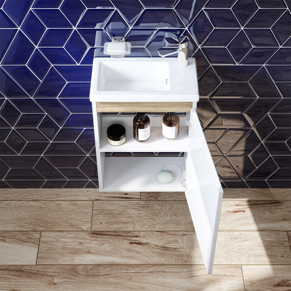 Тумба подвесная с раковиной Am.Pm X-Joy 45 см M85AFHX0451WG, белый глянцевый - фото, картинка 3 Тумба подвесная с раковиной Am.Pm X-Joy 45 см M85AFHX0451WG, белый глянцевый - фото 3