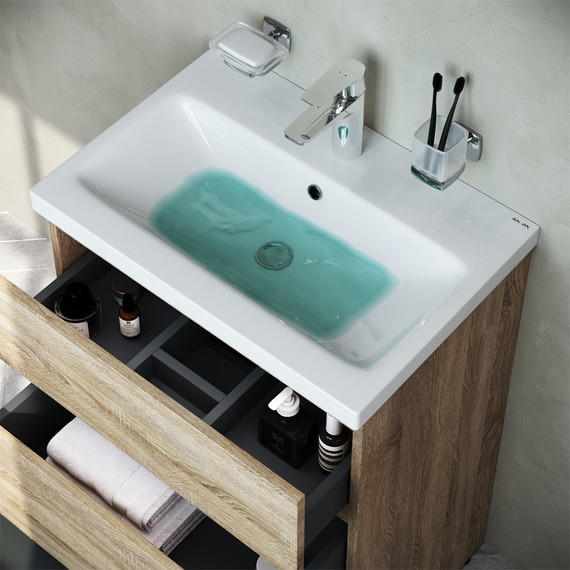 Тумба напольная с раковиной Am.Pm Gem S 60 см M91FSX0602OF, светлый дуб, Цвет фасада: светлое дерево - фото 5