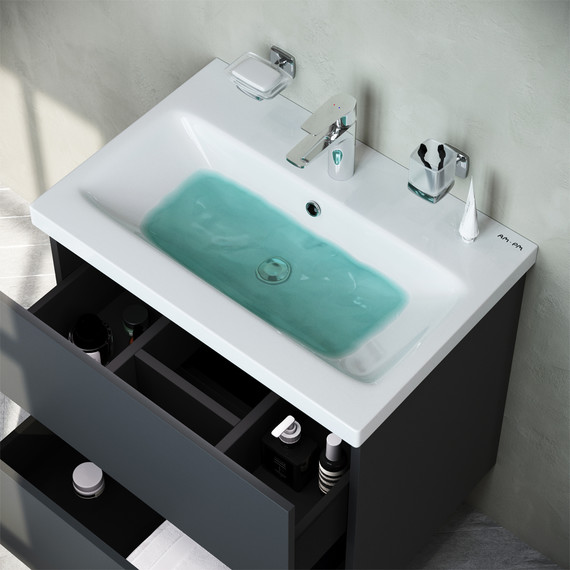 Тумба подвесная с раковиной Am.Pm Gem 60 см M90FHX06022GM, графит матовый, Цвет фасада: чёрный - фото 5