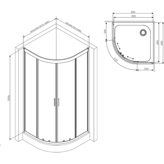 Душевое ограждение Am.Pm Gem 90x90 см W90G-401-090BT, черный/прозрачное - фото 13