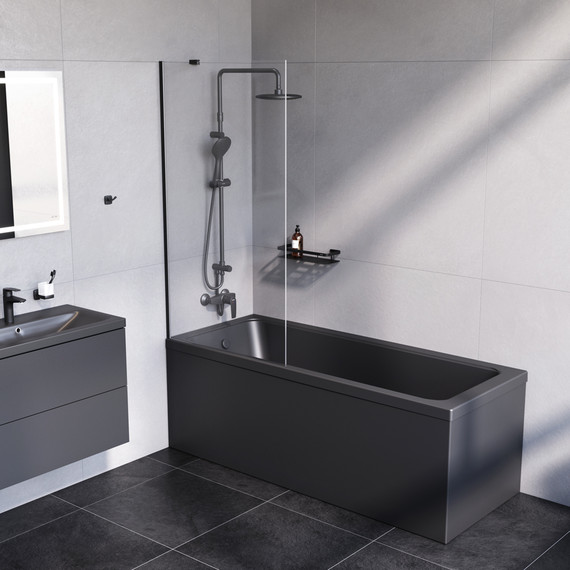 Шторка для ванны Am.Pm Gem 80х140 см W90BS-080-140BT (стекло 8 мм), черный/прозрачное - фото, картинка 2 Шторка для ванны Am.Pm Gem 80х140 см W90BS-080-140BT (стекло 8 мм), черный/прозрачное - фото 2