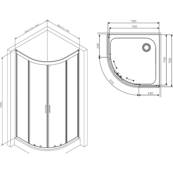 Душевое ограждение Am.Pm Gem 80x80 см W90G-401-080BT, черный/прозрачное - фото 13