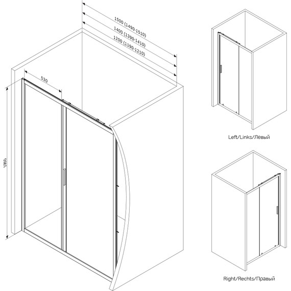 Дверь душевая Am.Pm Gem Solo 150х195 см W90G-150-1-195BG, черный/тонированное - фото 7