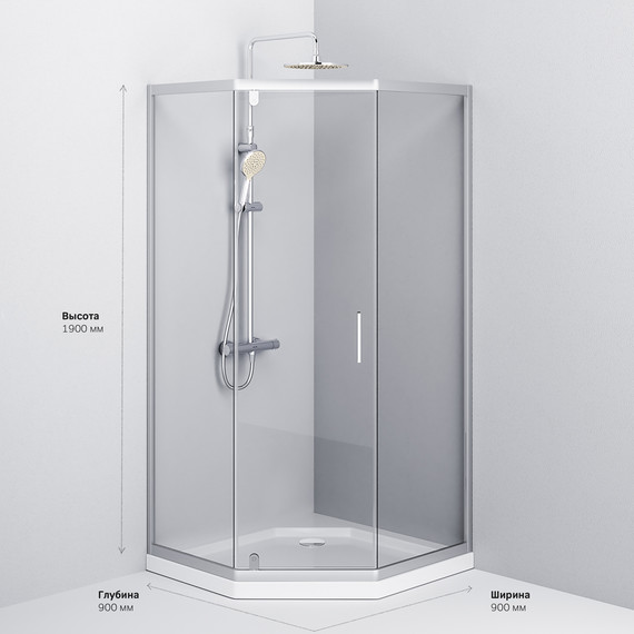 Душевое ограждение Am.Pm Gem 90x90 см W90G-405-090MT, хром/прозрачное - фото 10