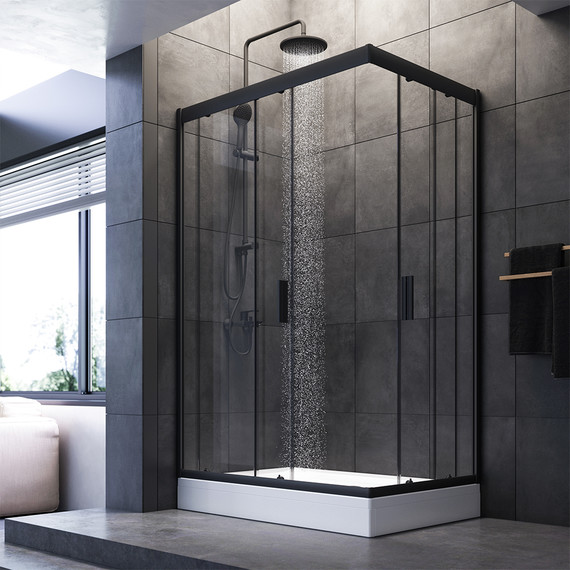 Душевое ограждение Am.Pm Gem Twin Slide 120x80 см W90G-404-120280-BT, черный/прозрачное - фото 3