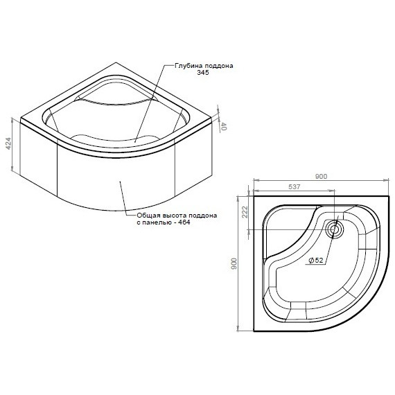 Поддон акриловый Am.Pm Gem Deep 90х90 см W90T-401A090W - фото 3