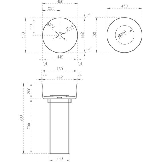 Раковина напольная прозрачная Abber Kristall 45 см AT2702Opal, красный - фото 3