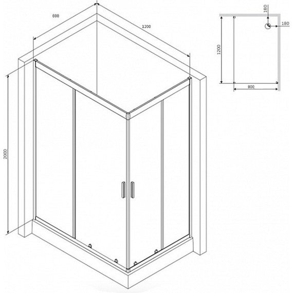 Душевое ограждение Am.Pm Gem Twin Slide 120x80 см W90G-404-120280-BT, черный/прозрачное - фото 13