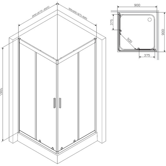 Душевое ограждение Am.Pm Gem 90х90 см W90G-403-090MT, серебро/прозрачное - фото 14