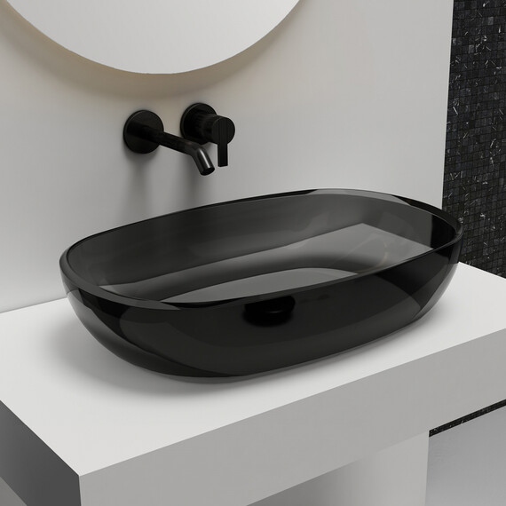 Раковина-чаша прозрачная Abber Kristall 60 см AT2805Onyx, черный - фото 