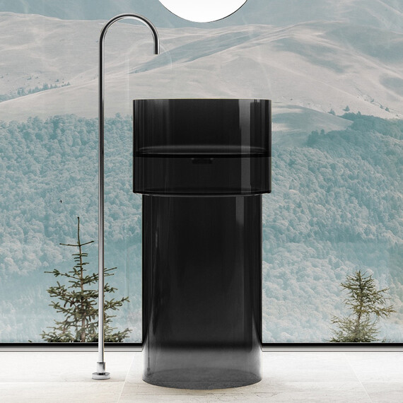 Раковина напольная прозрачная Abber Kristall 45 см AT2701Onyx, черный - фото 