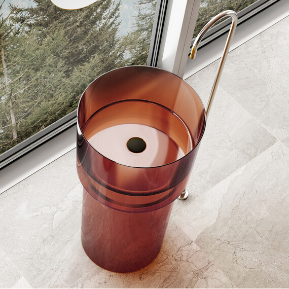 Раковина напольная прозрачная Abber Kristall 45 см AT2701Opal, красный - фото 