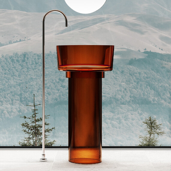 Раковина напольная прозрачная Abber Kristall 45 см AT2702Opal, красный - фото 