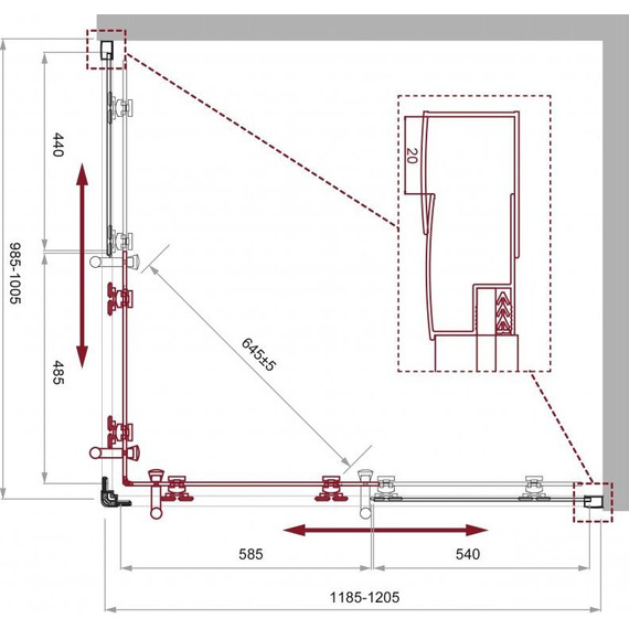 Душевое ограждение BelBagno 120x100 см UNO-195-AH-2-120/100-C-NERO, черный/прозрачное - фото 3