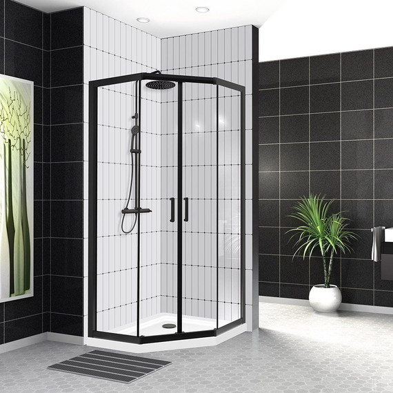 Душевое ограждение BelBagno 90x90 см UNO-195-P-2-90-C-NERO, черный/прозрачное - фото 